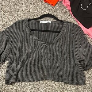 Altar'd State Charcoal Ribbed Knit Top